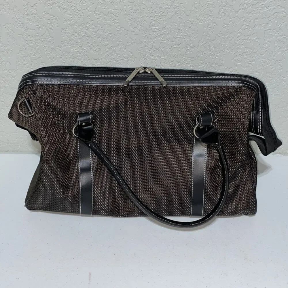 Bill Blass Essentials Designer Travel Bag Luggage Carry On‎ Brown Leather Canvas